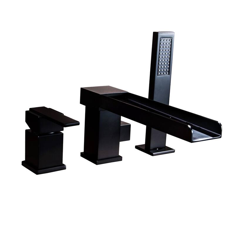 Black Single Handle Deck Mounted Roman Tub Faucet with Handshower