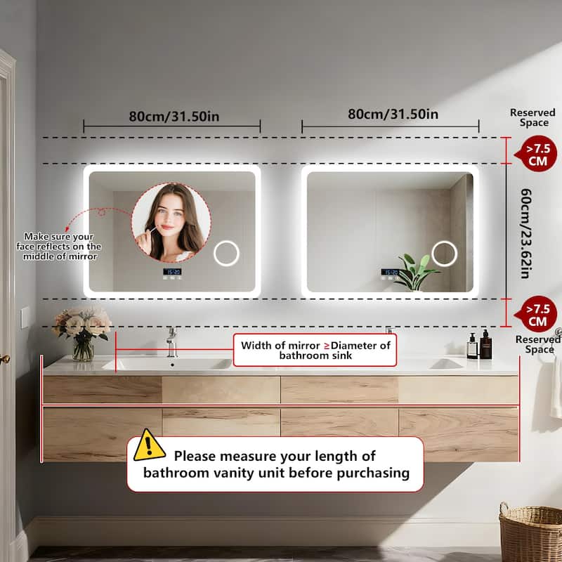 Smart LED Bathroom Mirror with Bluetooth Speaker, Anti-Fog Magnifying