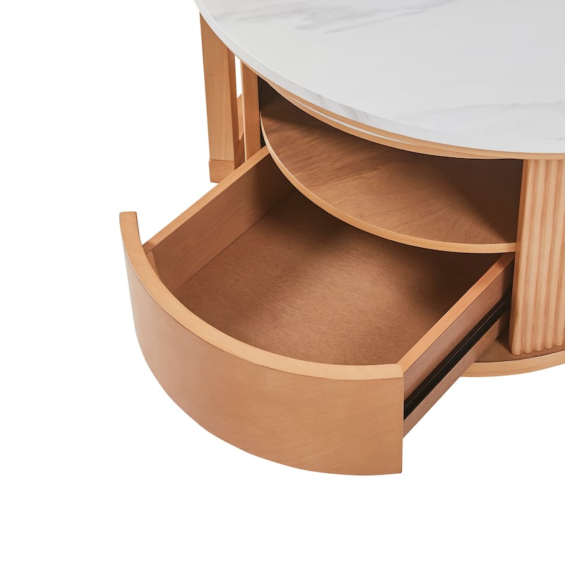 Round Coffee Table Nesting Tables Set of 2, Modern Coffee Tables for Living Room, Faux Marble Storage Cocktail Table with Drawer