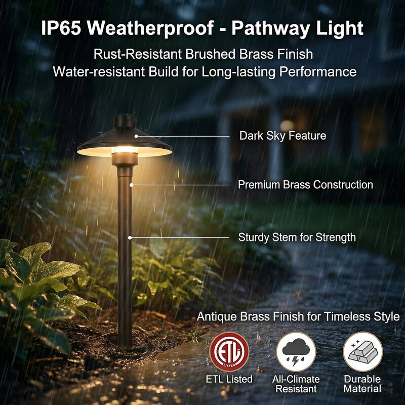 18" Antique Brass Outdoor Path Light Wide-Brim Dark Sky Landscape Lighting (G4 Bulb Compatible) - Antique Brass