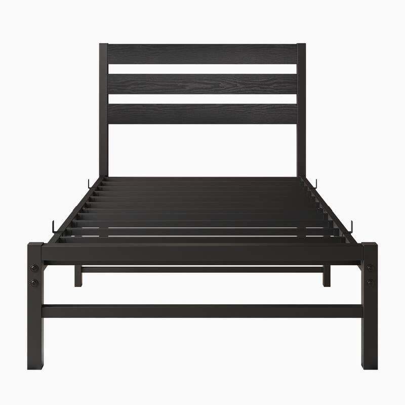Twin Size Bed Frame with Headboard, Platform Bedframe with Metal Slats Support, Small Bedroom Bed Industrial Bed Frame