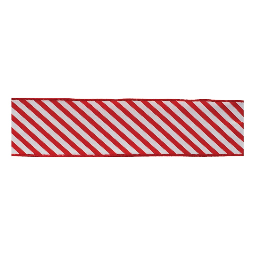 Red and White Striped Wired Ribbon 4x10 Yards Set of 2 Rolls - 360” x 4”x 0.25”