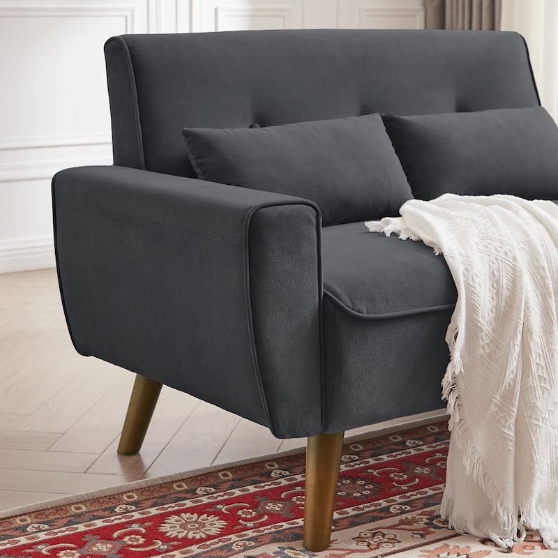 48.82" Small Tufted Loveseat Sofa with 2 Pillows and Tapered Wood Legs