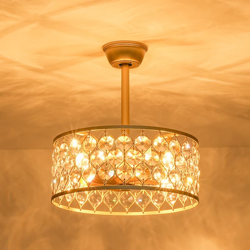 4-Light Luxury Crystal Gold Ceiling Fan Light with Remote for Living Room - 18.5 in. W x 7.9 in. H