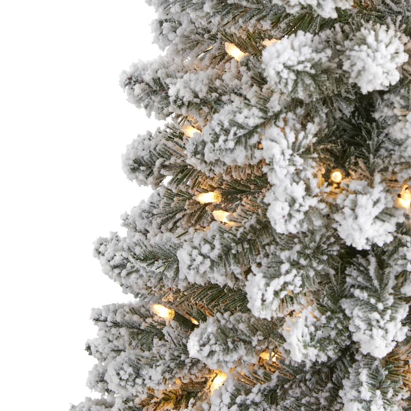 6Ft Pencil Christmas Tree with Lights - Slim Artificial Holiday Tree, 300 Clear Lights, Bendable Branches - White - 72
