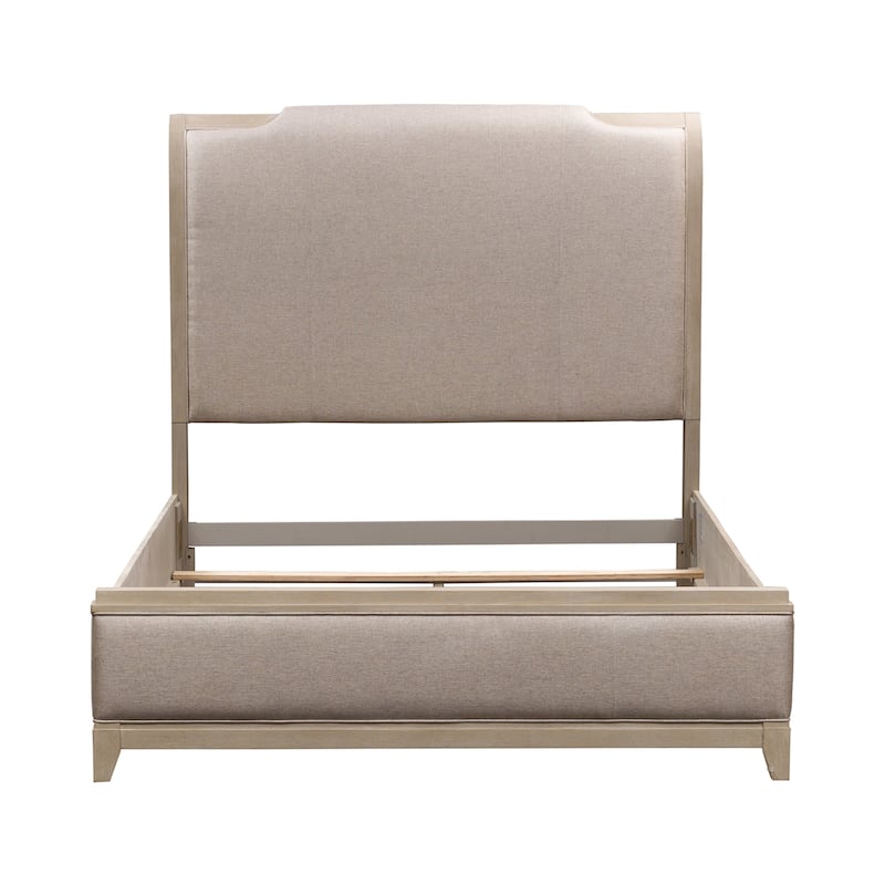 Belmar Washed Taupe & Silver Champagne Queen Upholstered Bed