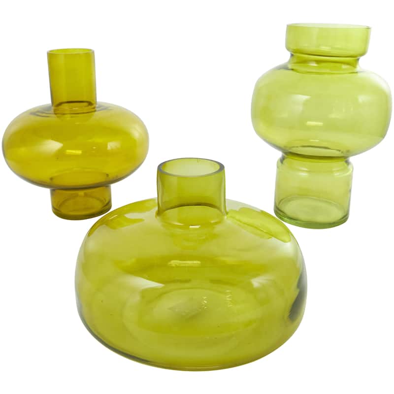 Glass Round Decorative Vase with Varying Shapes and Sizes - Set of 3 Blue, Green, Orange - Roche River Decor - Green - 12", 10", 7"H
