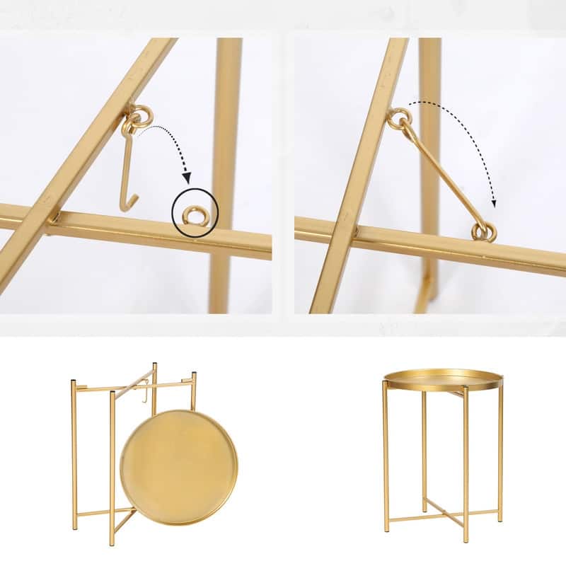 Adeco Gold End Table Metal Waterproof Snack Beside Table Accent Coffee Table - 16.9""(D)x 16.9""(W)x 20.5""(H)