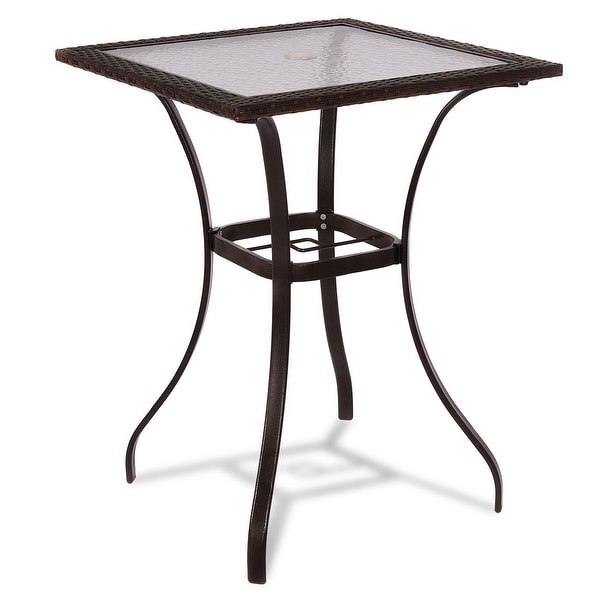 Costway Outdoor Patio Rattan Wicker Bar Square Table Glass Top Yard Garden Furniture NEW - mix brown