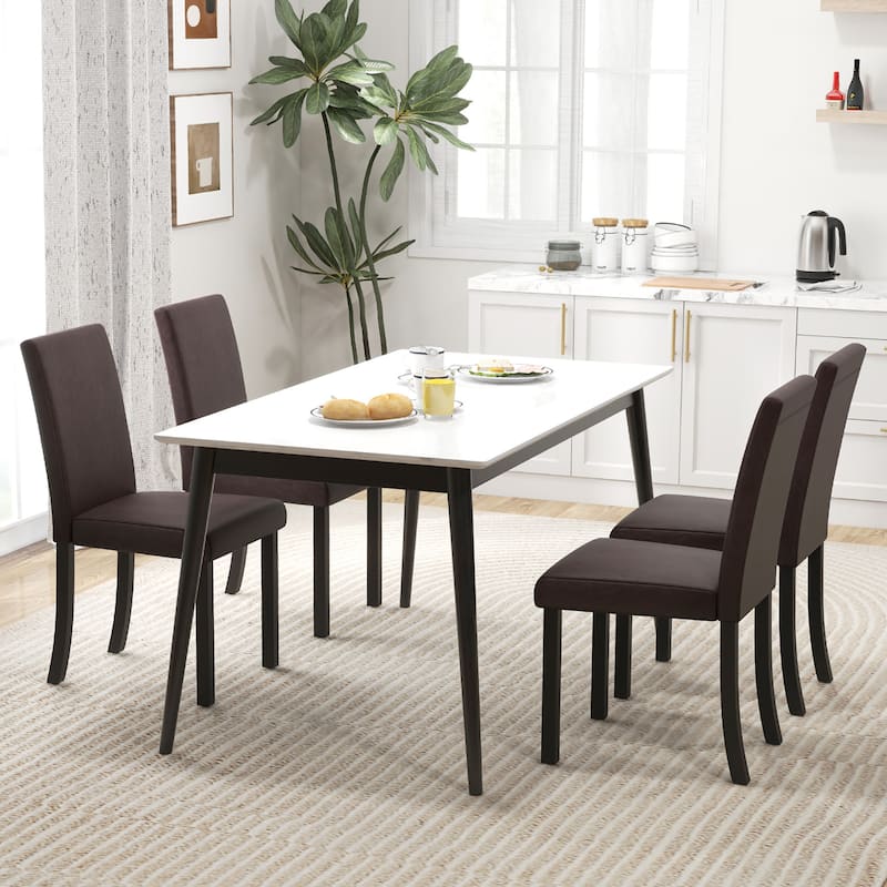 Gymax Dining Chair Set of 4 w/ Acacia Wood Frame & Rubber Wood Legs