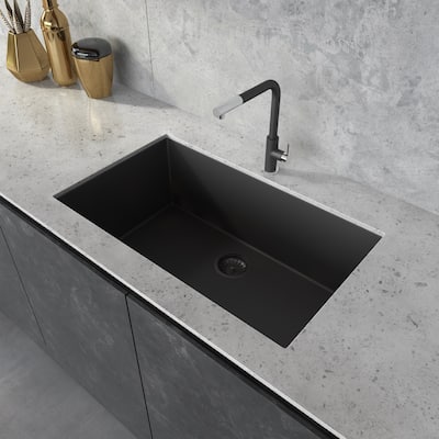 Ruvati 30 x 18 inch Granite Composite Undermount Single Bowl Kitchen Sink - Midnight Black - RVG2030BK