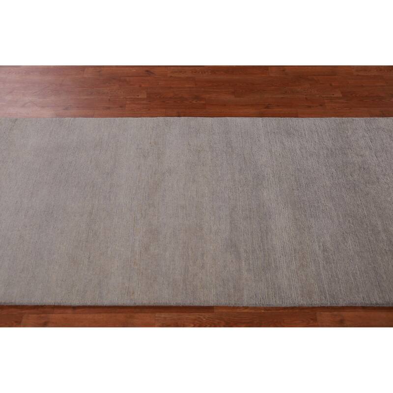 Hand Knotted Oriental 100% Wool Carpet Modern Solid Greys & Charcoal Gabbeh Runner Rug - 10' 4'' X 3' 0''