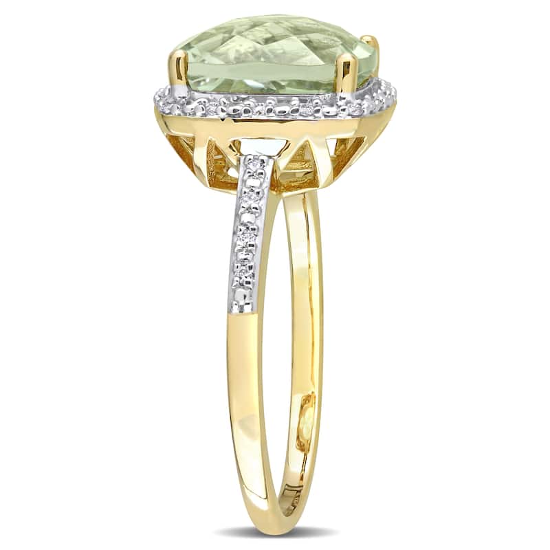 Miadora 4ct TGW Green Quartz 1/10ct TDW Diamond Ring 14k Yellow Gold
