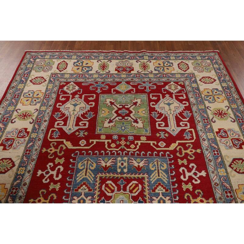 Red Traditional Kazak Oriental Area Rug Hand-Knotted Wool Carpet - 6'7" x 9'8"