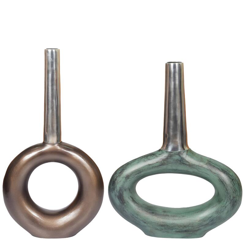 Decorative Centerpiece Aluminium-Casted Table Flower Vase, Two Tone Brass Antique 22.75 Inch