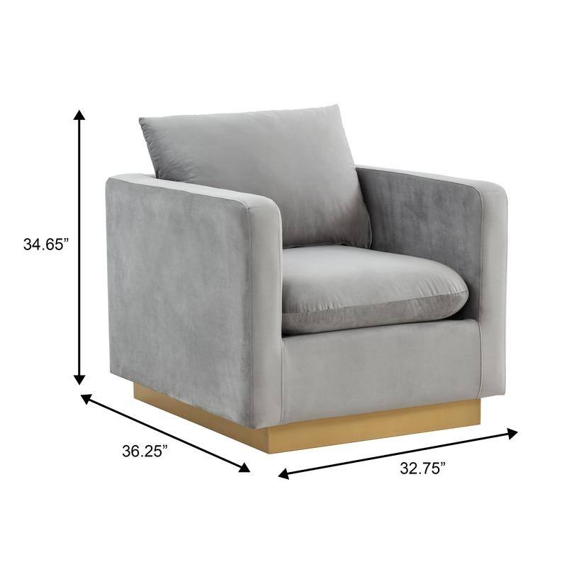 Nervo Velvet Modern Single Seater Sofa, Accent Arm Chair with Gold Stainless Steel Square Base for Living Room & Bedroom - 32.67