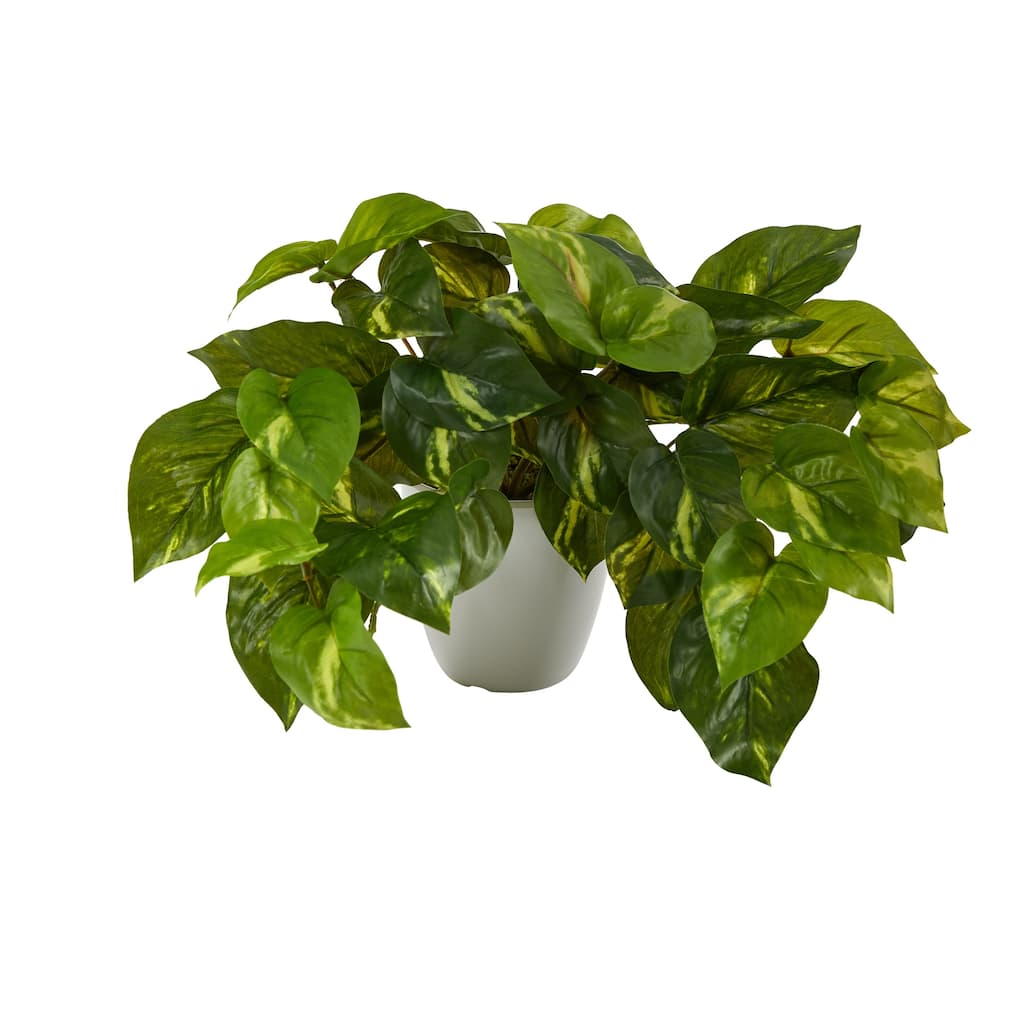 9" Pothos Artificial Plant in White Planter (Real Touch) - 4"