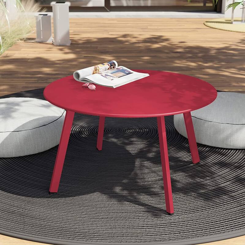 Patio Round Steel Patio Coffee Table, Weather Resistant Outdoor Large Side Table
