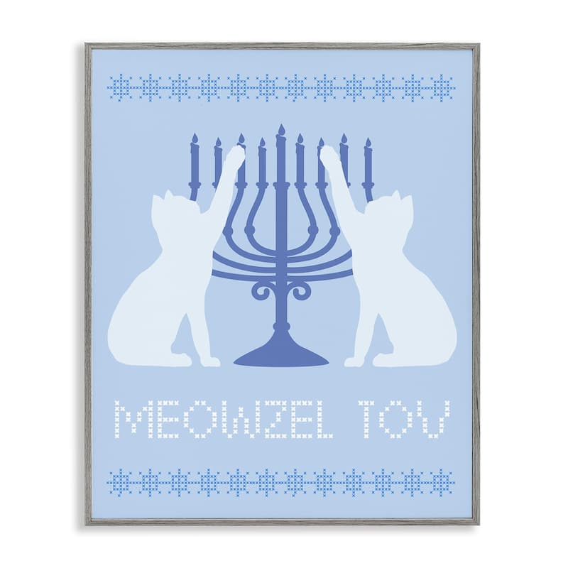 Stupell Meowzel Tov Hanukkah Cats Framed Giclee Art Design By Lil' Rue - 24 x 30 - Grey
