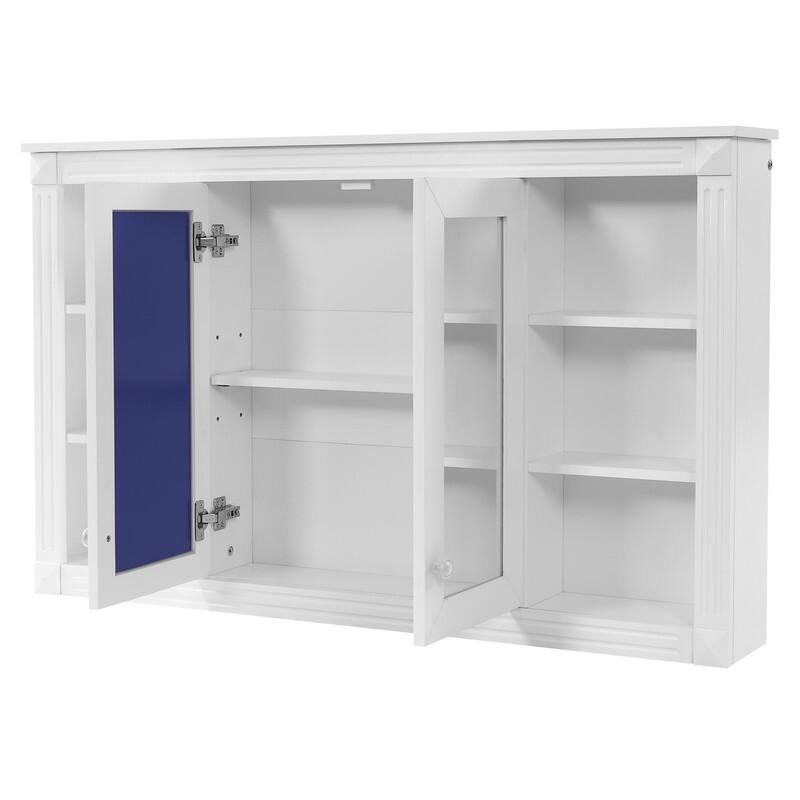 47-Inch Bathroom Mirror Cabinet with Storage, Adjustable Shelf, Open Shelves