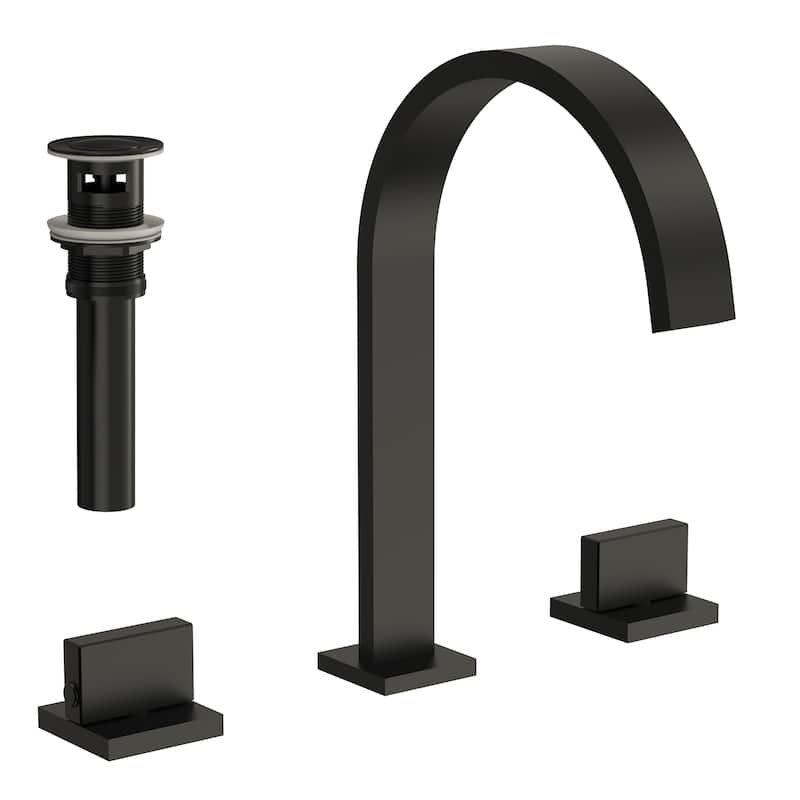 Widespread Bathroom Faucet 3 Hole, 2-handle Bathroom Sink Faucet with Drain Assembly - Matte Black