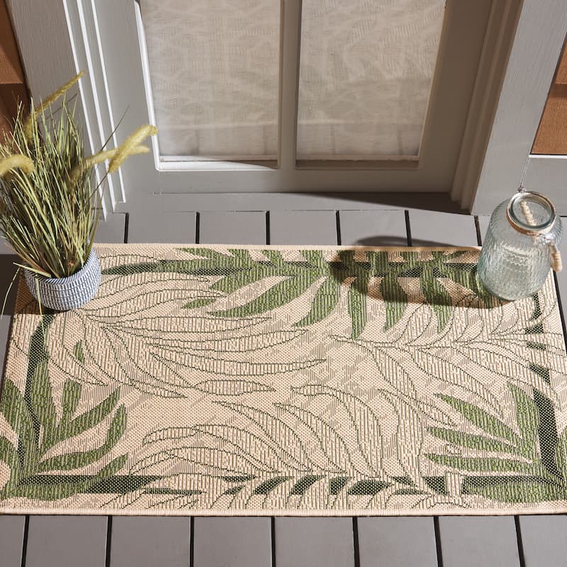 SAFAVIEH Courtyard Idun Botanical Indoor/ Outdoor Waterproof Patio Backyard Rug - 2'3" x 5' - Cream/Green