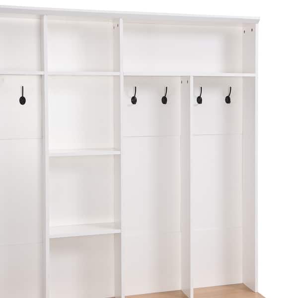 Wide Hall Tree Coat Rack Entryway Storage Bench Display Cabinet, White ...