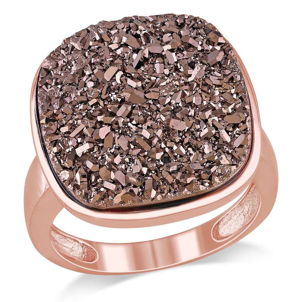 Miadora 3 1/2ct TGW Cushion Shape Coffee Druzy Gemstone Cocktail Ring in Rose Plated Sterling Silver