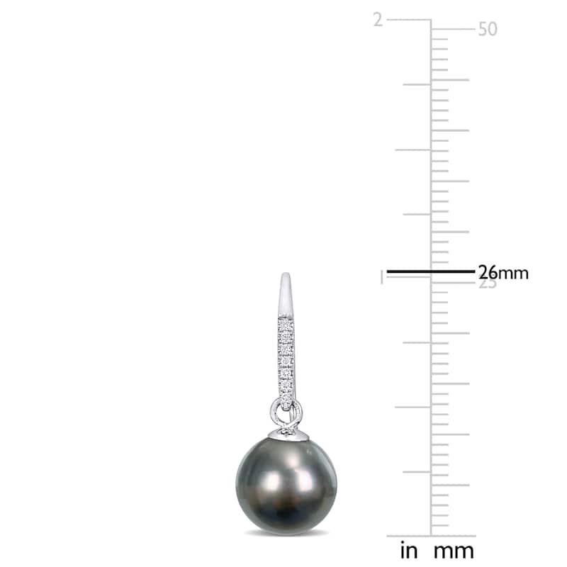 Miadora 9.5-10mm Black Tahitian Cultured Pearl and Diamond Accent Shepherd Drop Hook Earrings in 14k White Gold