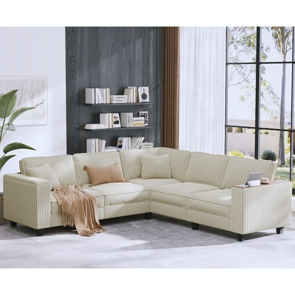 slide 2 of 36, GDFStudio - Jackson Oversized L-Shaped Corduroy Corner Couch with Armrest Storage