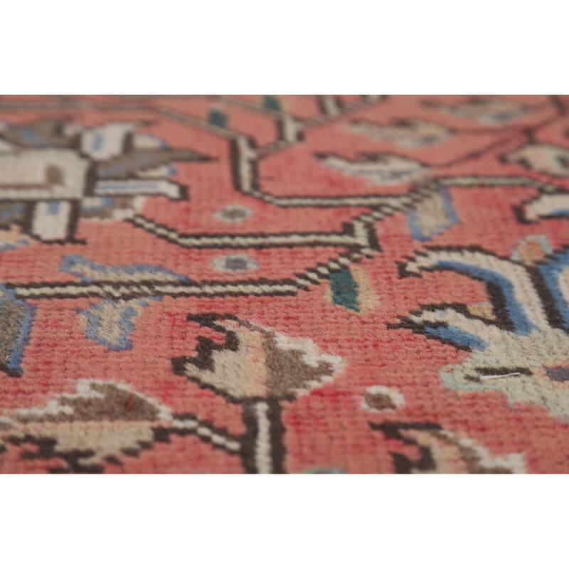 Pink Geometric Tabriz Persian Vintage Rug Hand-Knotted Wool Carpet - 9'8" x 12'11"