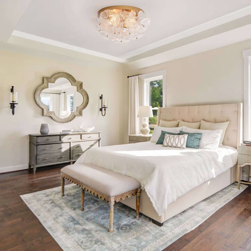 Emilia 4-Light Brushed Brass Flower Crystal Glass Flush Mount - 18.5 inches in diameter x 9 inches H