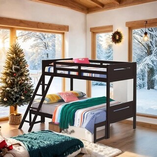 Twin over Full Bunk Bed with Angled Ladder & Convertible Design ...