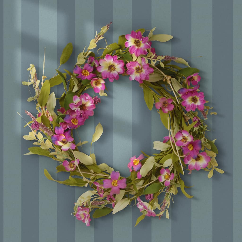 National Tree Company 20 inch Artificial Spring Wreath with Purple Daisy Blooms, Lavender Flowers, and Leafy Greens,