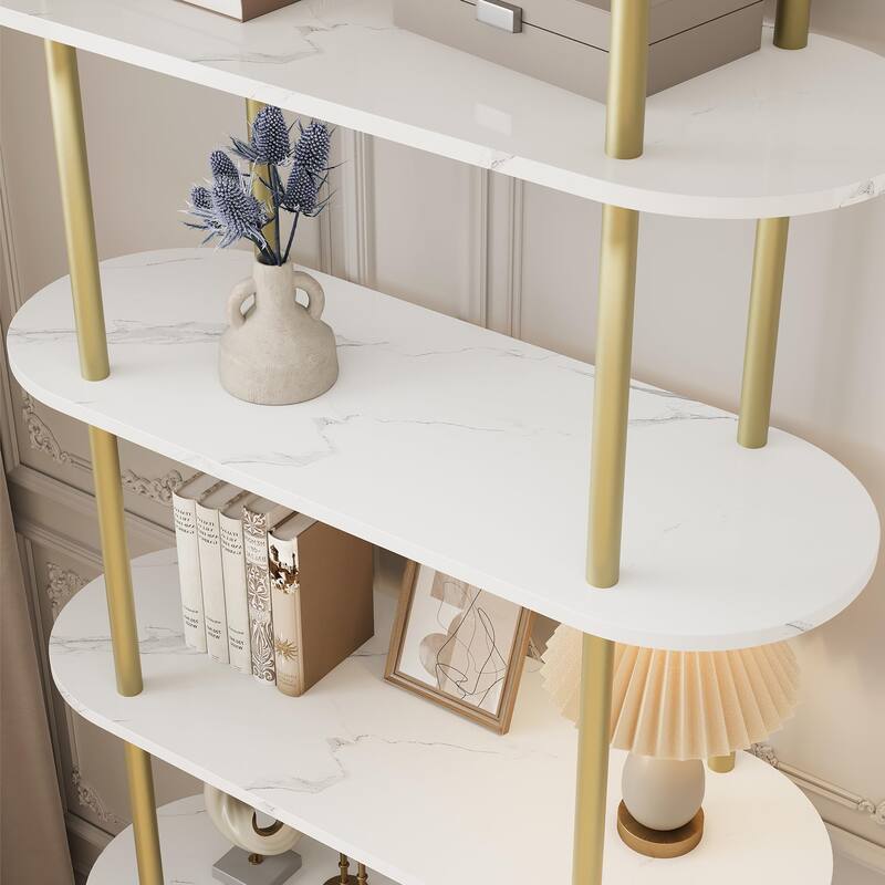 71" Bookshelf 5 Tier Bookcase Arched Display Racks Tall Bookshelf Freestanding Open Storage Shelf
