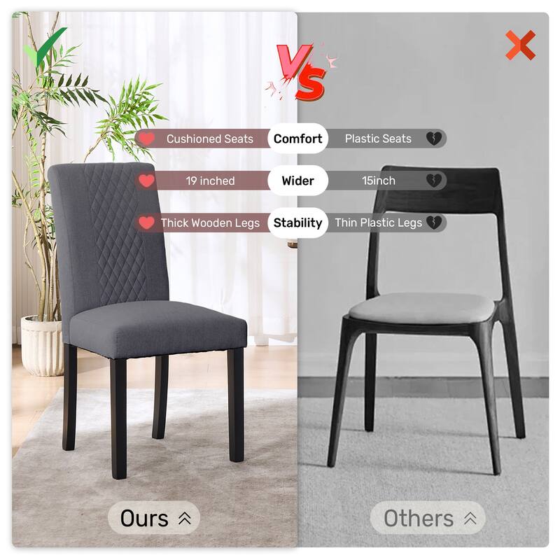 Tufted Upholstered Wooden Dining Chairs with Diamond-Pattern (Set of 2)