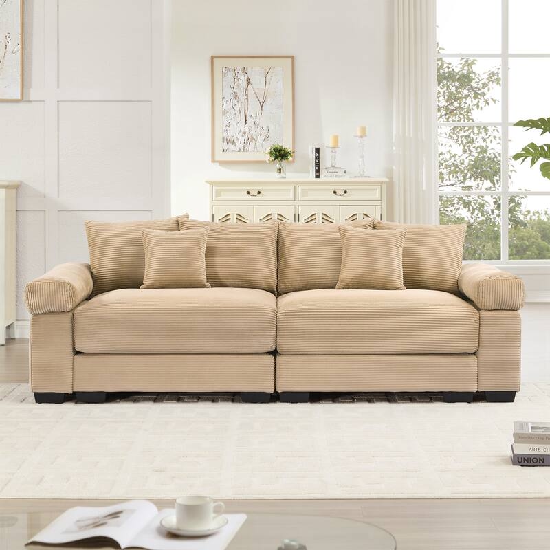 Oversized Cloud Modular Sectional Couch,Corduroy Fabric Extra-Wide Armrests Throw Pillows