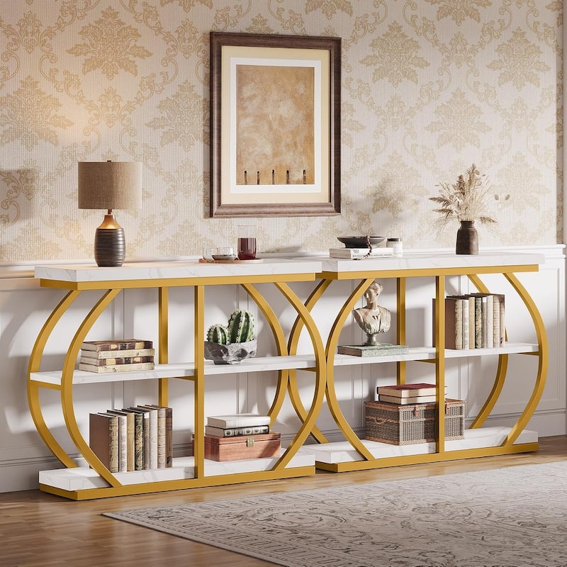 41.3 Inches Brown MDF Entryway Table, 3-Tier Industrial Console Table with Storage for Living Room