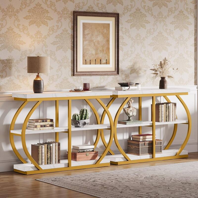 41.3 Inches Brown Wooden Entryway Table, 3-Tier Industrial Hallway Table with Storage for Living Room