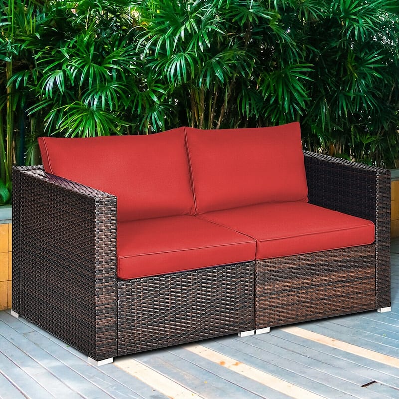 2PCS Patio Rattan Sectional Conversation Sofa Set - 29.5" x 29.5" x 25.5" (L x W x H)