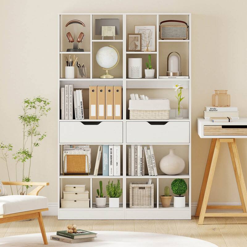 Costway 1/2 PCS 61” Bookcase with Drawer, 8 Open Cubes, Anti-toppling - See Details