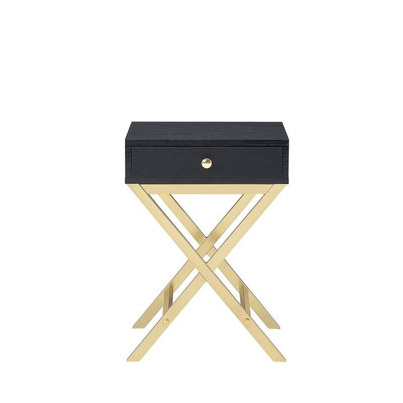 Charming Metal and Wood Accent Table with Versatile Drawer for Stylish Spaces - Black