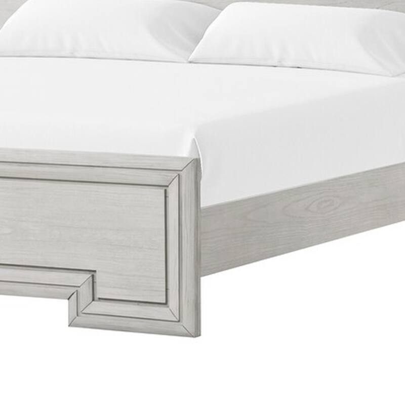 Basil Queen Bed, Framed Headboard and Footboard, Rustic White Wood