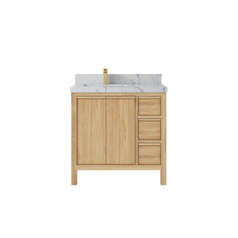 Willow Collections 36 in. W x 22 in. D Elizabeth Solid Teak Left Offset Sink Bathroom Vanity with Countertop