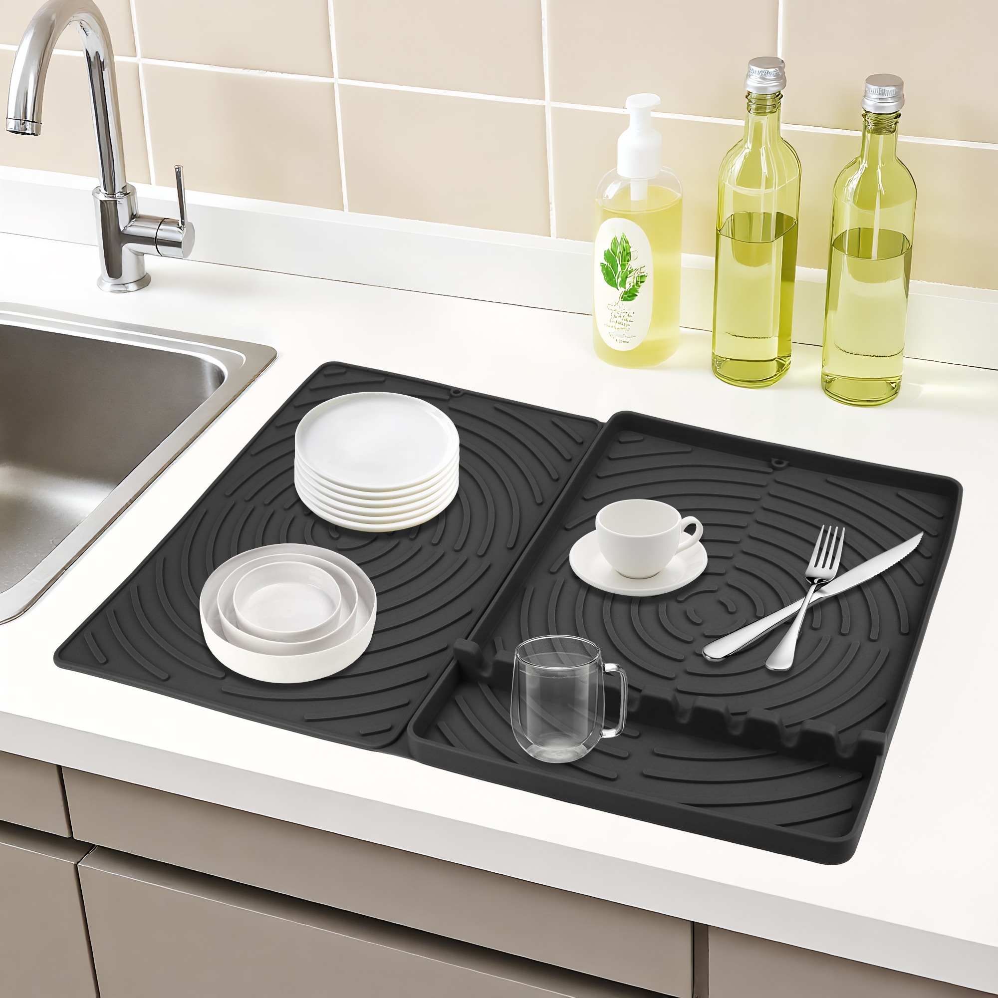 Silicone Dish Drying Mat for Kitchen Counter, Easy Clean Kitchen Mat, Silicone Mat, Fits Under Dish Rack 23.4x16.4 Inch