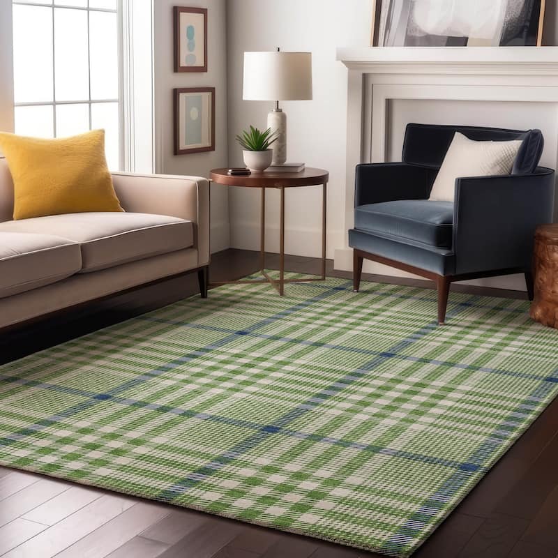 Premium Washable Super Soft Modern Plaid Mayfield Rug - Green - 2'6" x 3'10"