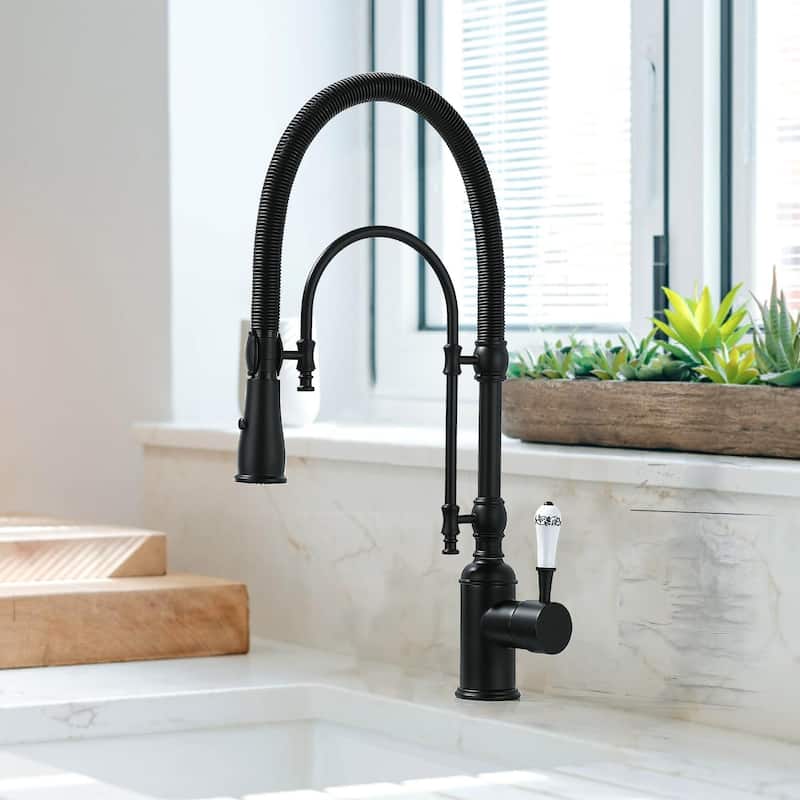 Single Handle High Arc Swiveling Dual-Mode Pull-Down Sprayer Kitchen Faucet In Matte Black