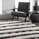preview thumbnail 3 of 13, Nuloom Ivory Handmade Wool Cotton Geo Striped Shag Rug