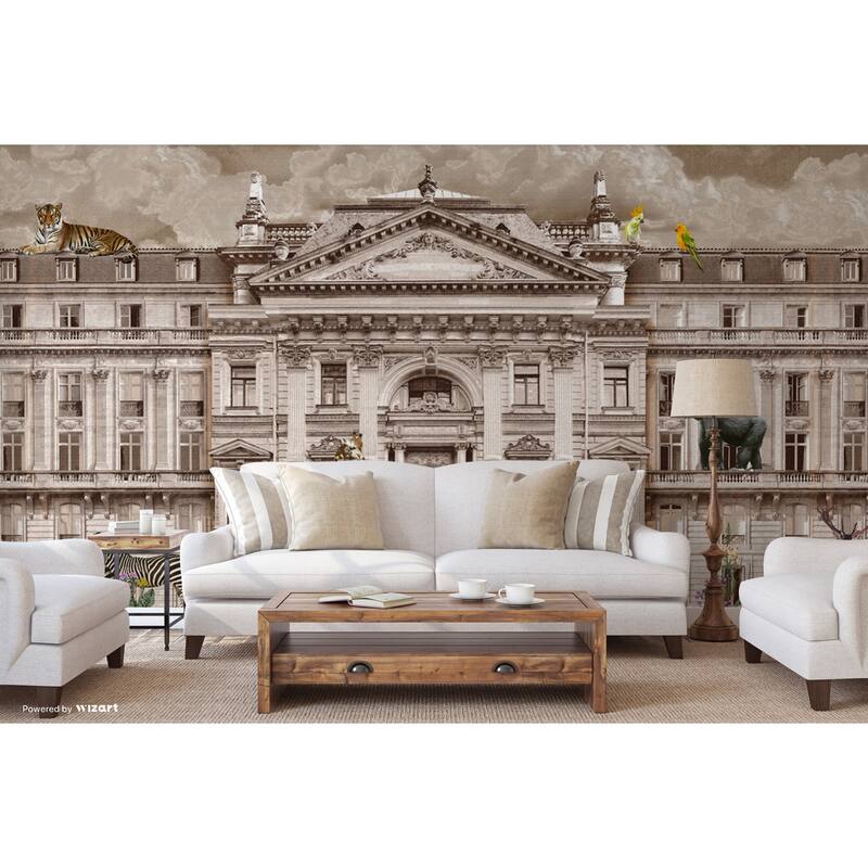 Zoo Animals Urban Safari Wallpaper Mural - Brown - W:204" x H:110"