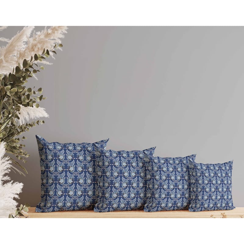 Botanical Bouquet Faux Suede Reversible Throw Pillow Blue and Silver
